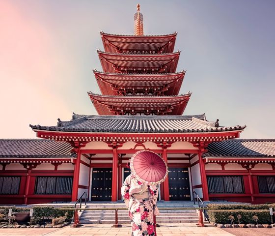 Woman in front of Temple - Tokyo, Japan