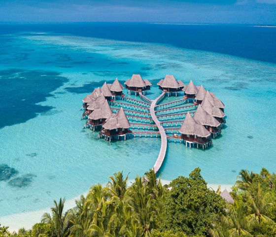 Ariel view of overwater bungalow