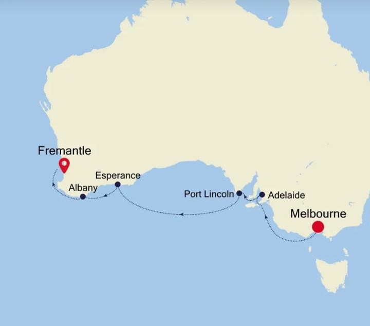Fremantle to Melbourne Map