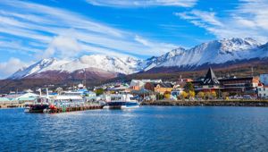 Majestic mountains framing Ushuaia Harbour, Tierra del fuego, Argentina
