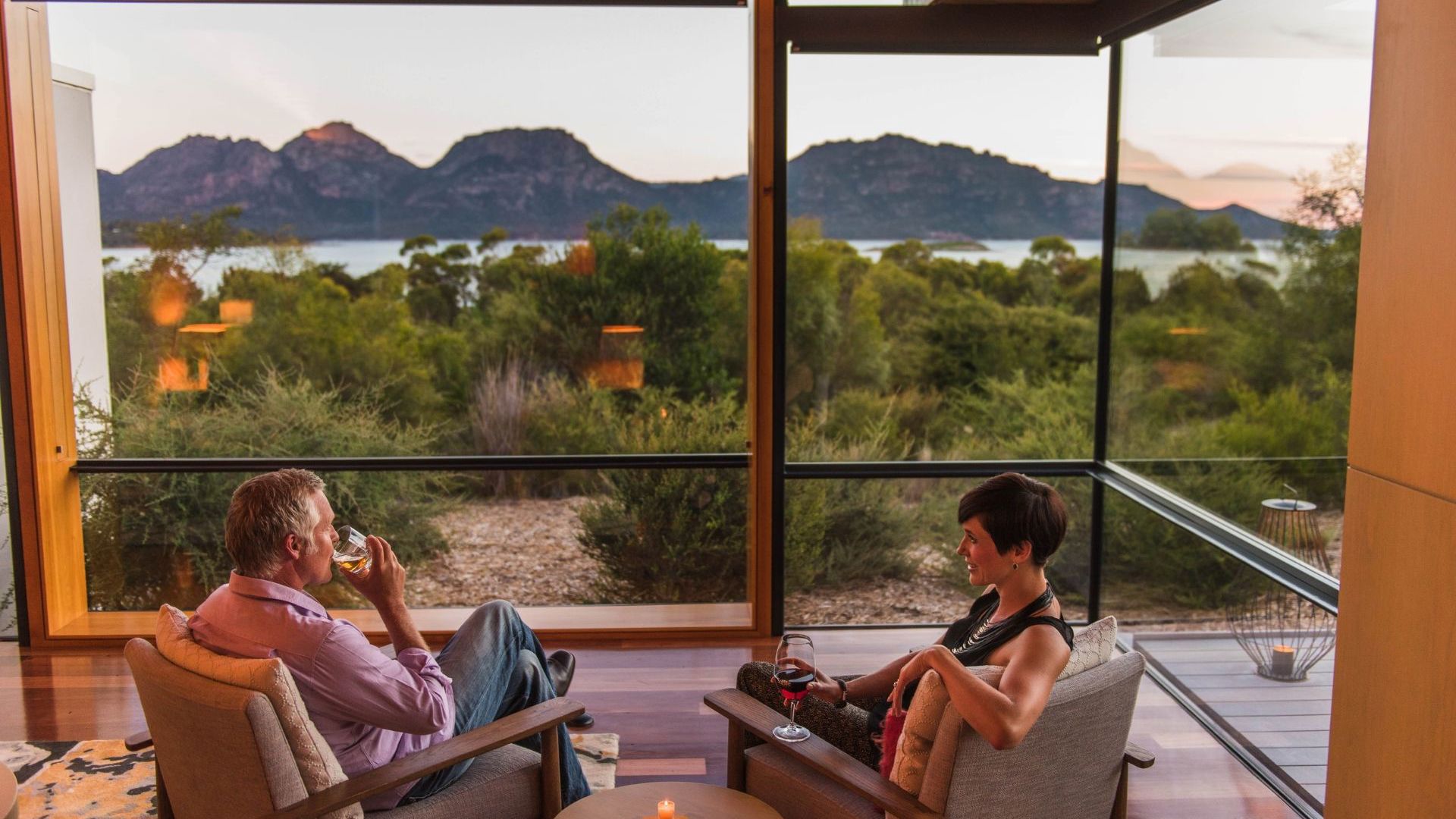 A drink with a view at Saffire Freycinet.