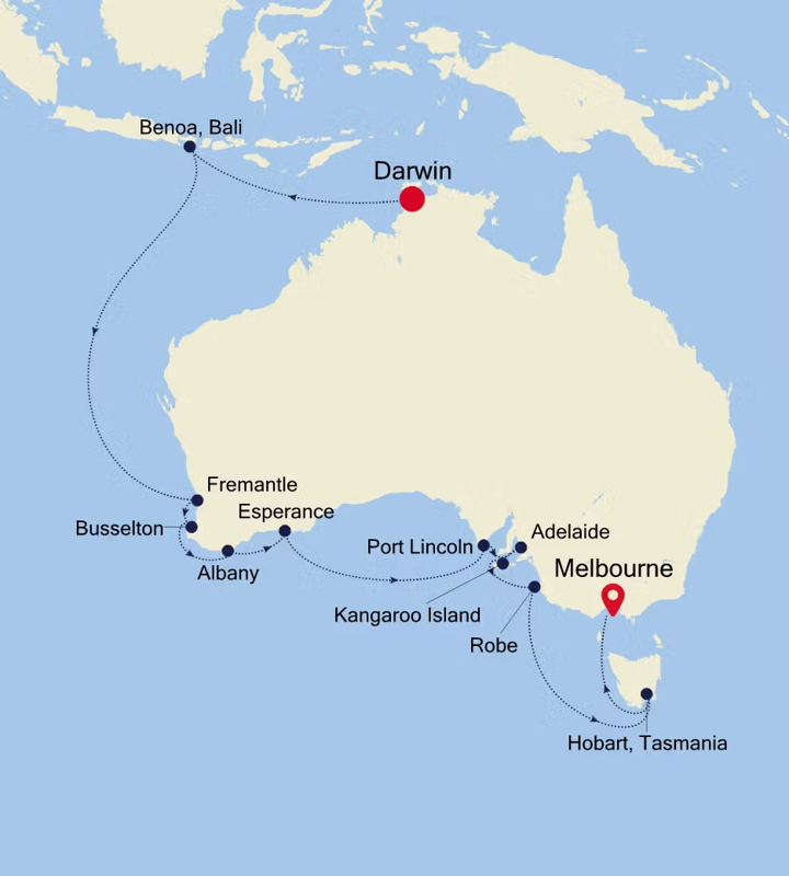 Darwin to Melbourne Map