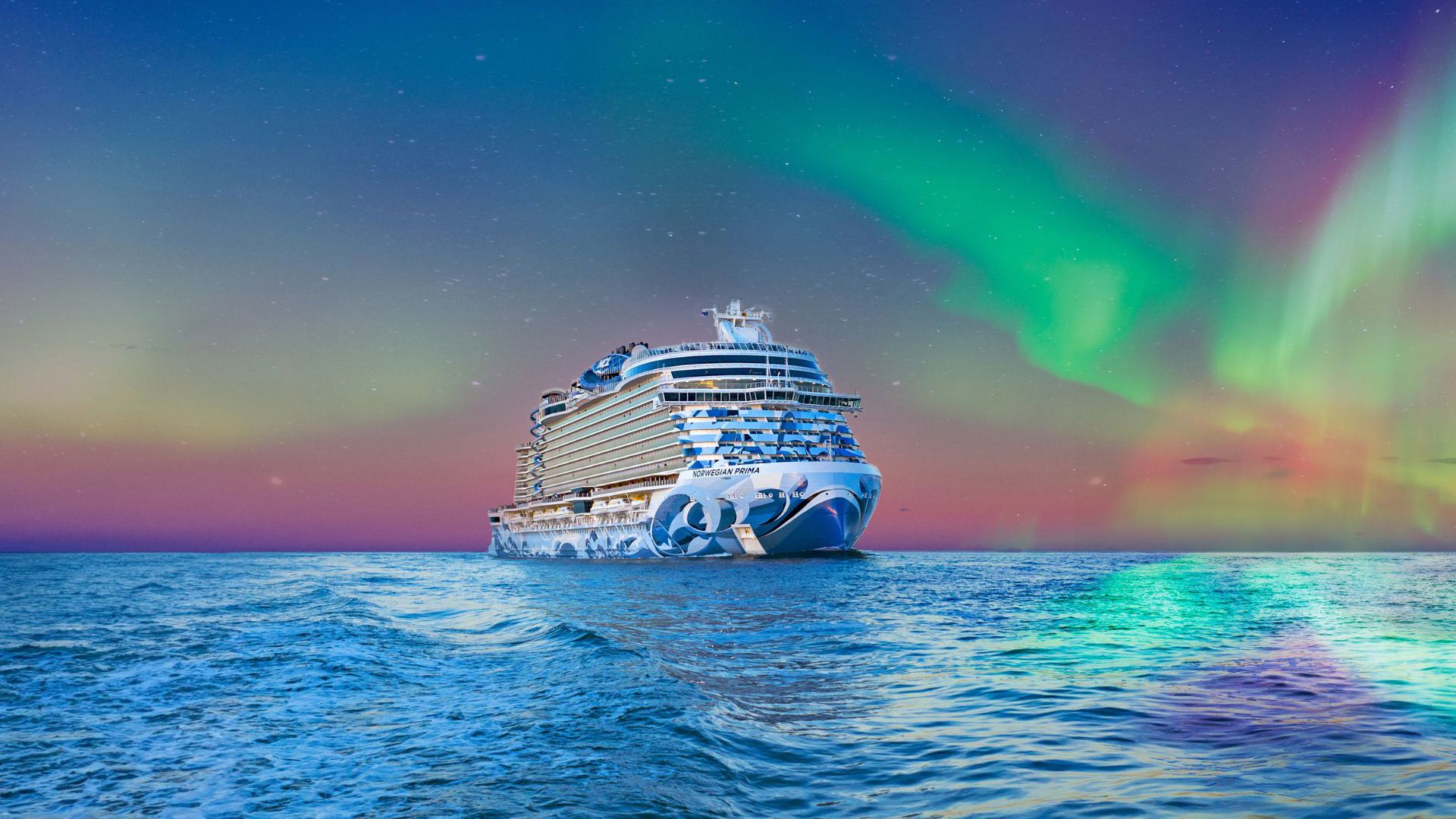 Norwegian Cruise Line NCL PRIMA 0522 Iceland Northern Lights Vertical