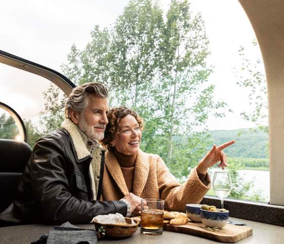 Guest Eating at Talkeetna Alaska Train Top Dome