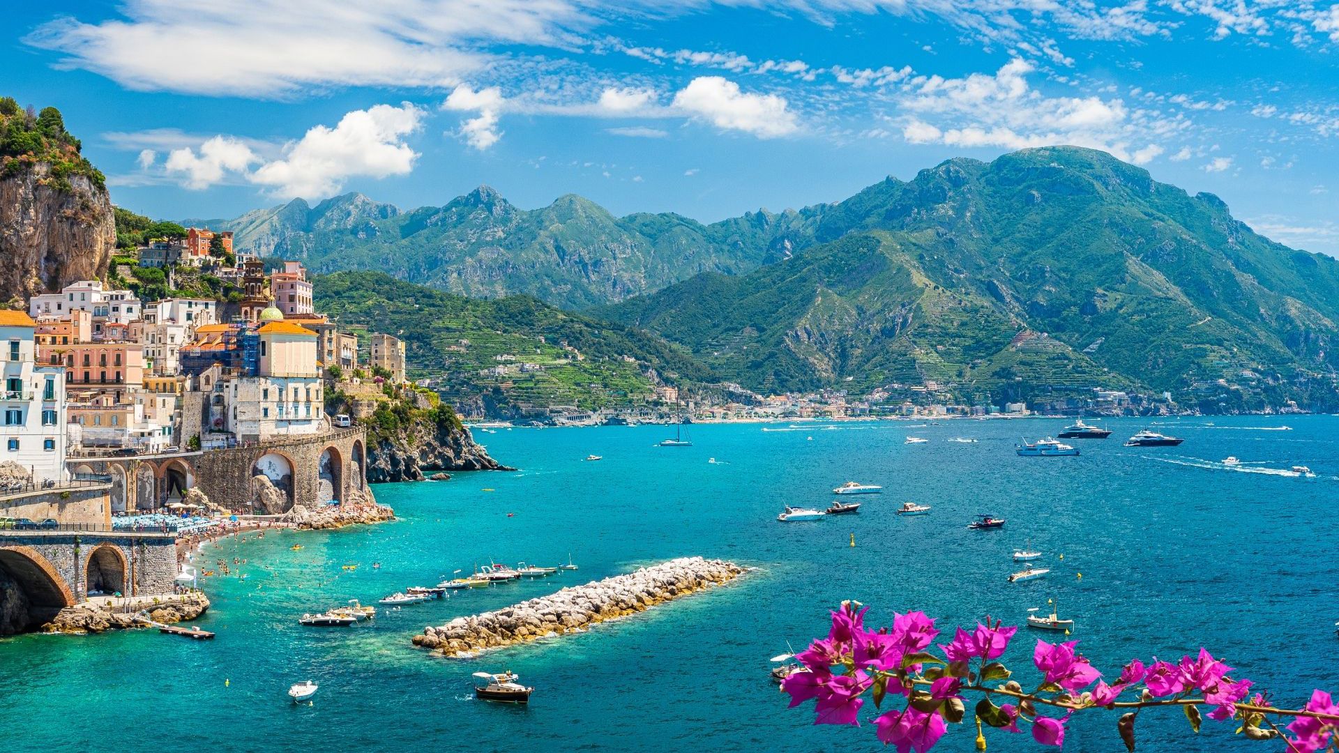 Scenic view of the town of Atrani along Amalfi Coast, Italy