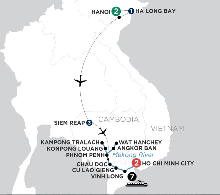Fascinating Vietnam, Cambodia & The Mekong River Map Avalon Waterways