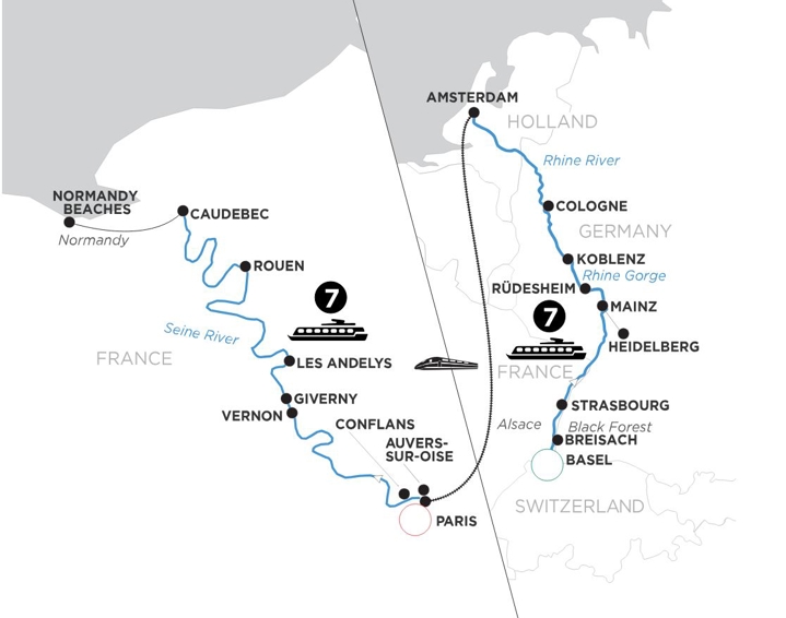 Timeless Rivers Of Europe The Rhine & Seine Map