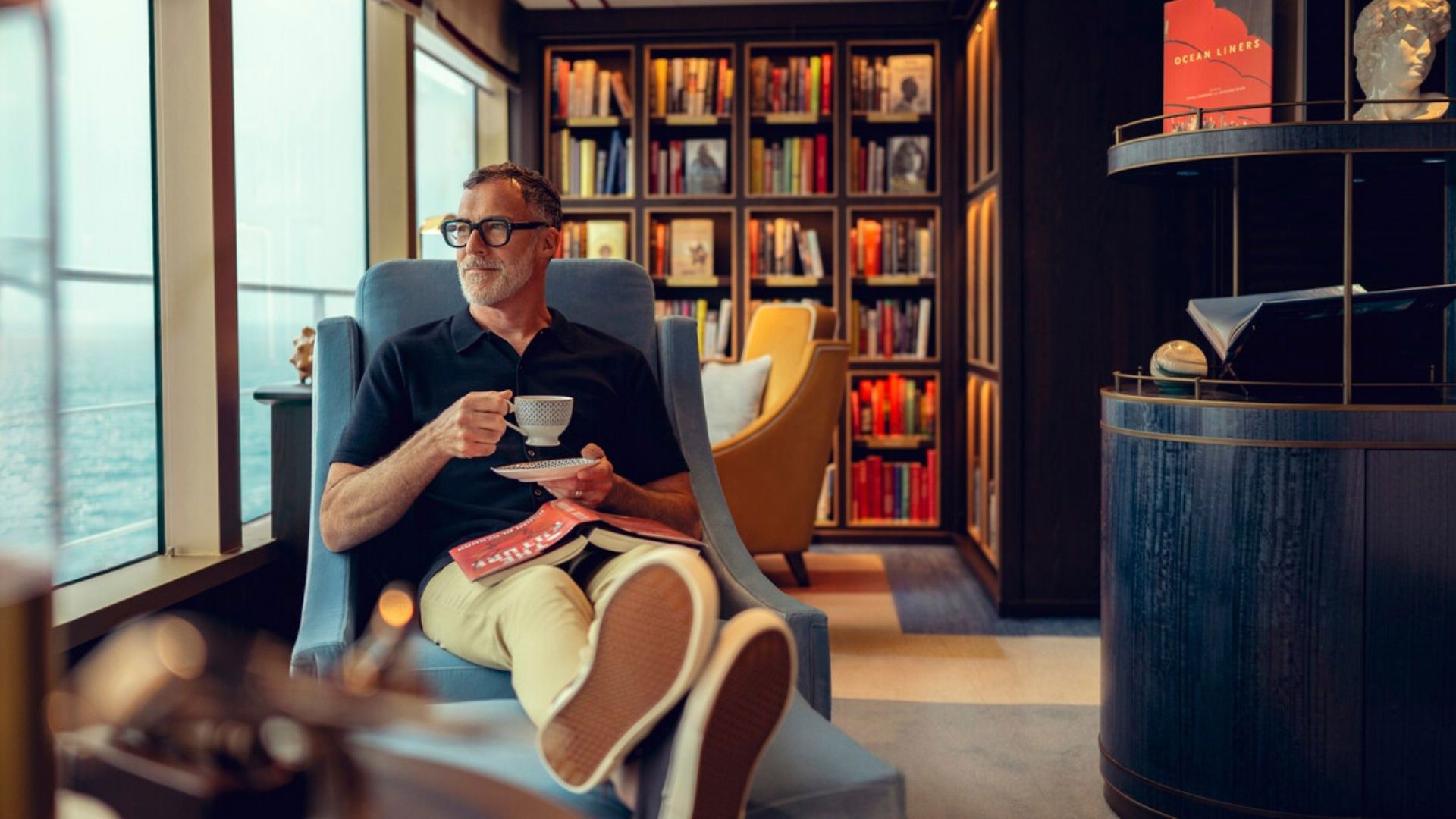 Enjoying quiet moment at Cunard Library