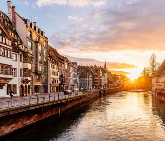 Strasbourg Old Town At Sunset, Alsace, France 