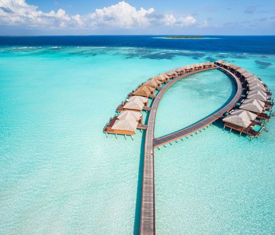 Ariel view of overwater bungalows