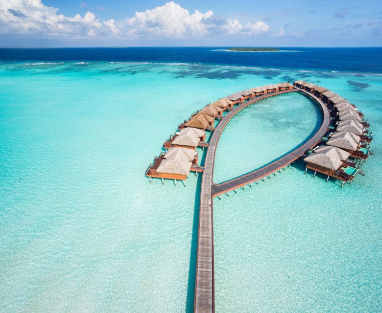 Ariel view of overwater bungalows