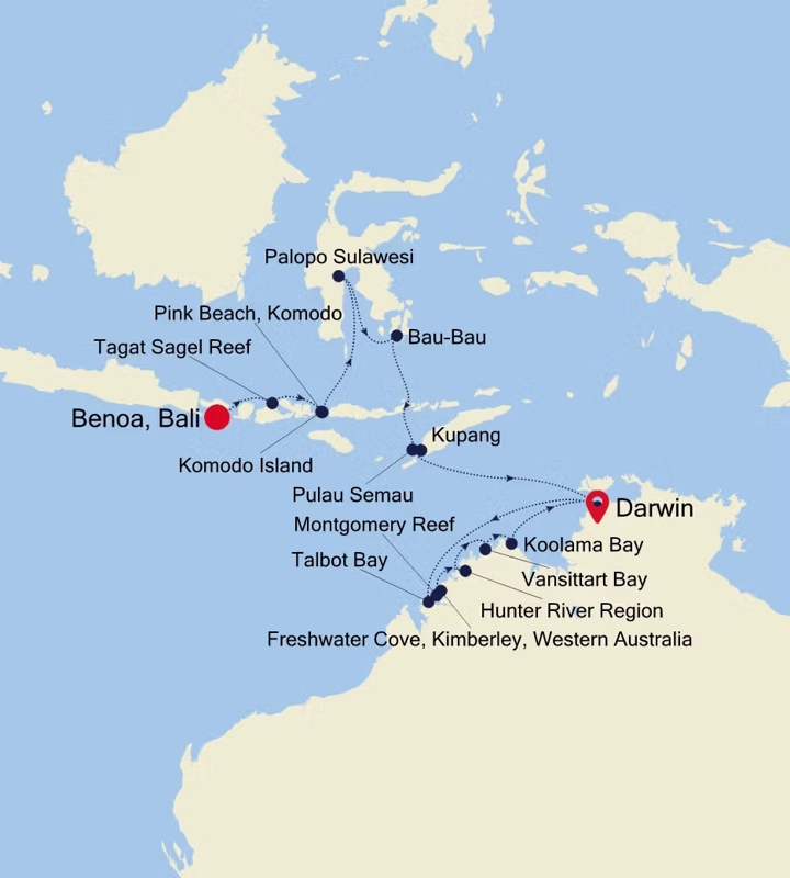 Benoa To Darwin Map