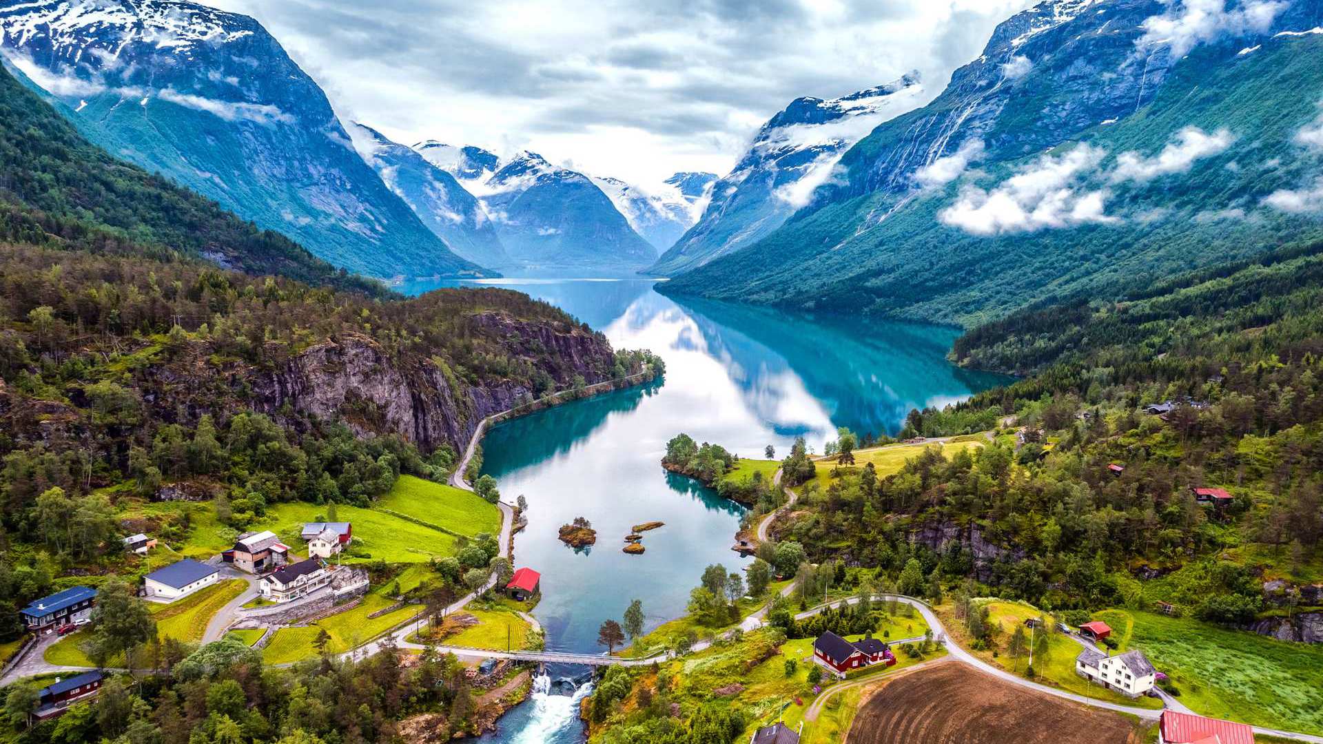Aerial View of a village in Norway