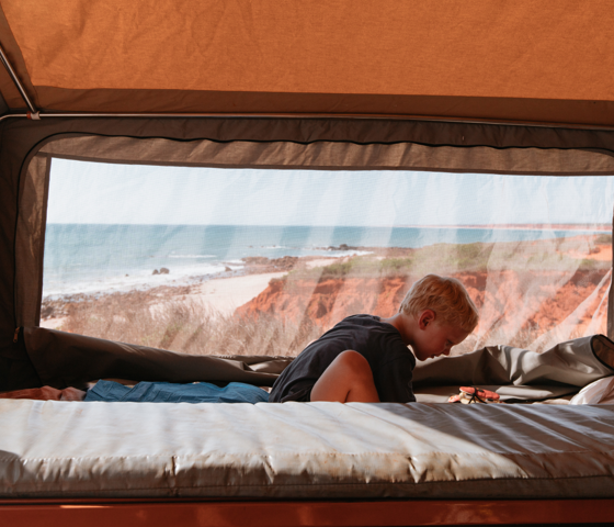 Interior Bedding Safari Camper CR Crikey Campers