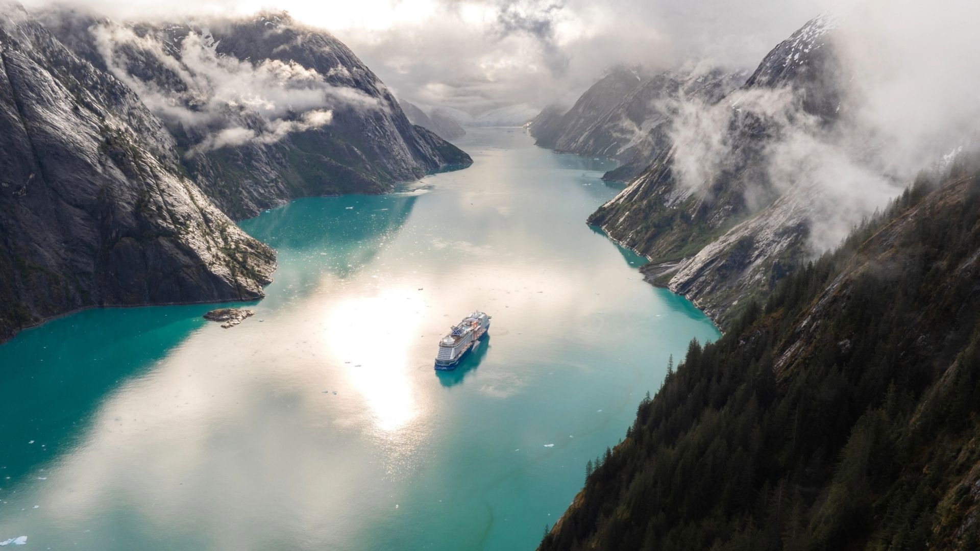 Celebrity Edge Aerial Shot in Alaska Endicott Arm