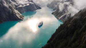 Celebrity Edge Aerial Shot in Alaska Endicott Arm