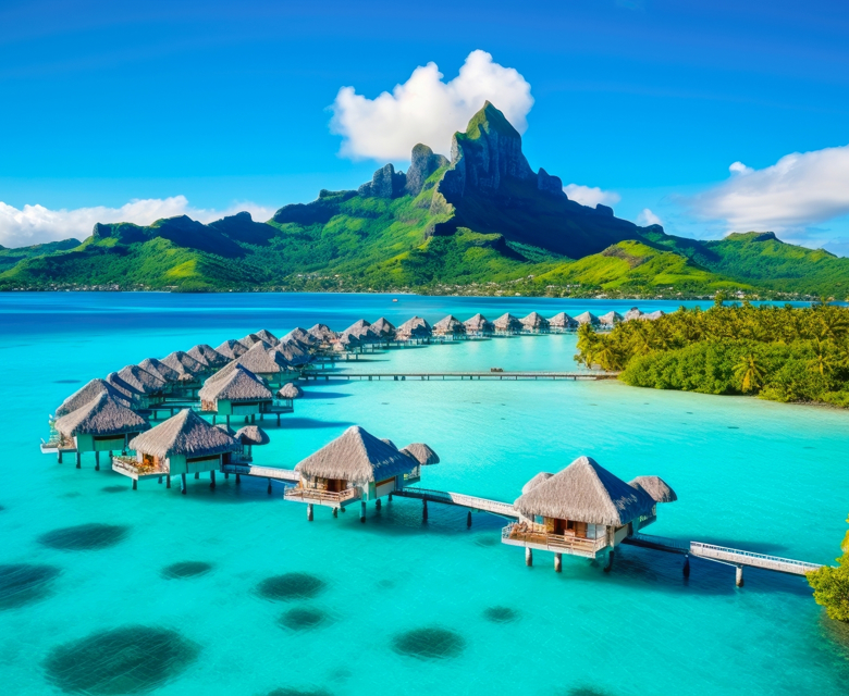 Crystal-clear waters in Bora Bora, French Polynesia