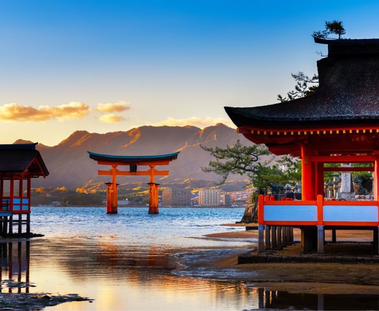 Beautiful architecture at Itsukushima Shrine Miyajima, famous Floating Torii gate, Hiroshima, Japan